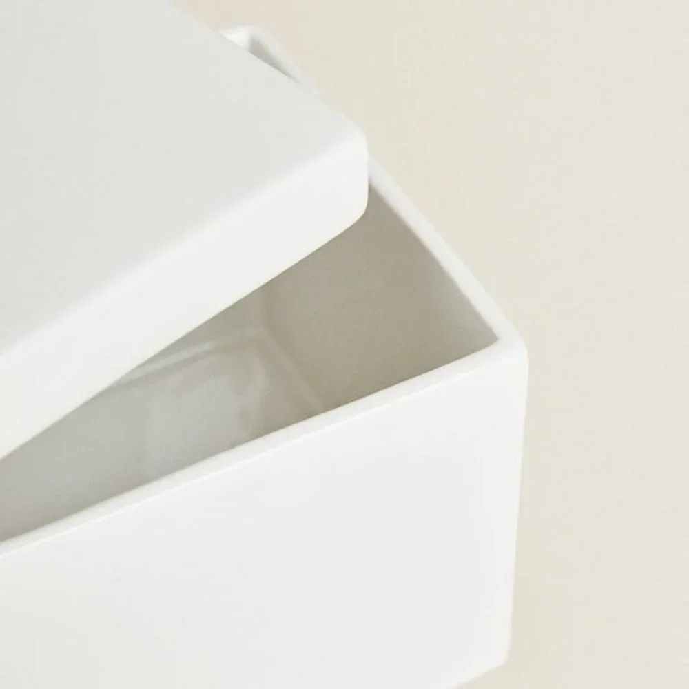NEW Zara Home 3 Piece WHITE EARTHENWARE JAR and DISH SET